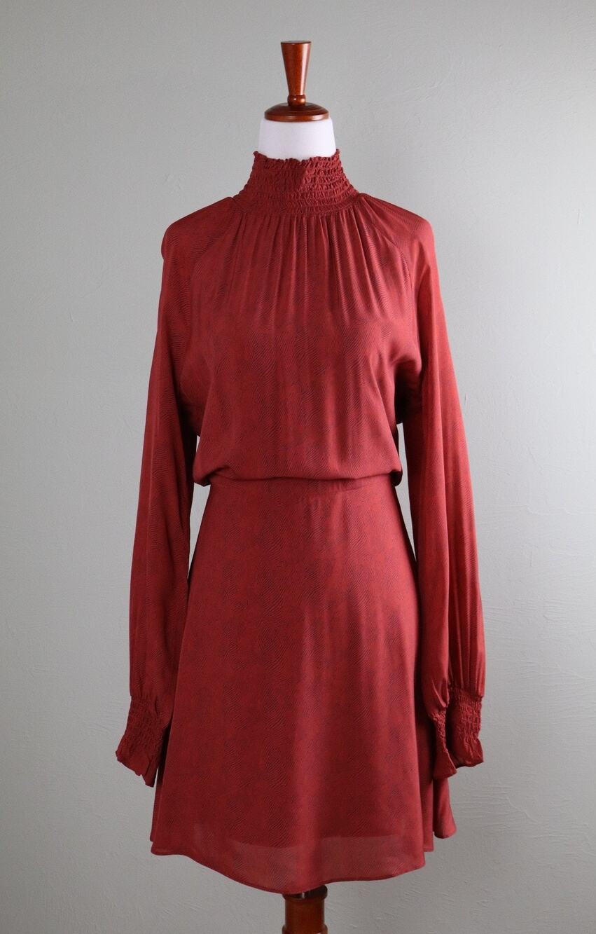 CABALLERO NWT Brie Wood Grain Print Smocked Mock Neck Dress Size Small